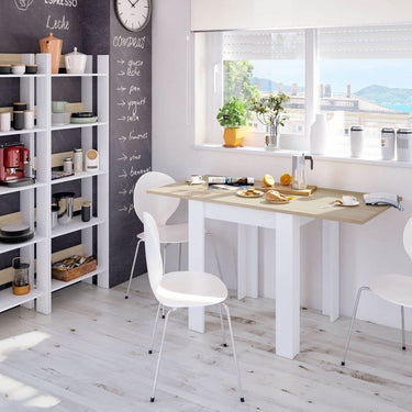 Riccardo White and Light Oak Effect Small Extending Dining Table for Compact Spaces - UK Luxury Furniture